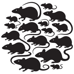 Rodent rat silhouette vector set