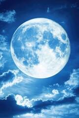 Fototapeta premium Full Moon in Blue Sky with Clouds