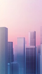 Fototapeta premium Serene urban skyline at dawn minimalist geometric skyscrapers in soft pastel hues