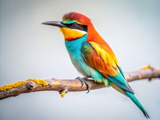 Fototapeta premium Minimalist Bird Photography: Single Bird on Branch, Clean Background