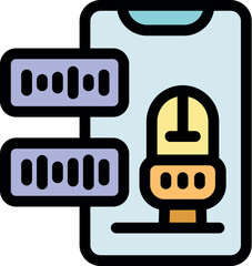 Mobile phone displaying audio recording interface with microphone icon and sound waves, representing voice messaging and communication technology