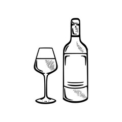outline vector of wine bottle and goblet