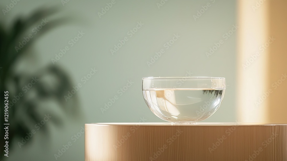 Aufkleber baptismal font filled with clear water symbolizing purity and renewal in a serene setting with soft 