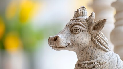 Beautifully Carved Nandi Bull Statue Captured in Gentle Light, Expressing Artistic Skill and Spiritual Significance
