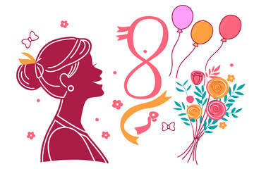 happy Women's Day  girl with balloons