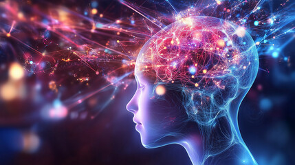 Artificial Intelligence. Blurred abstract images resembling digital brains or neural networks, integrating and transmitting information