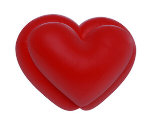 3D heart made of red material on transparent background