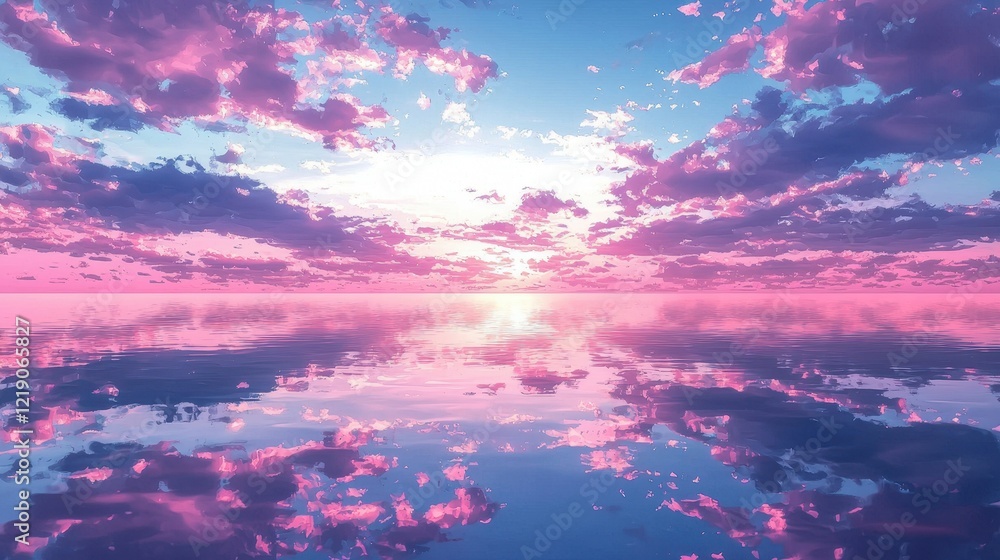 Poster Serene Twilight on the Calm Sea with Soft Gradient Sky and Reflection of Clouds