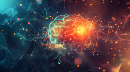 Artificial Intelligence. Blurred abstract images resembling digital brains or neural networks, integrating and transmitting information