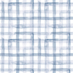 Watercolor plaid in pale blue grey. Seamless pattern. 