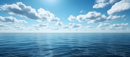 Clean Water Surface with Blue Sky and White Clouds