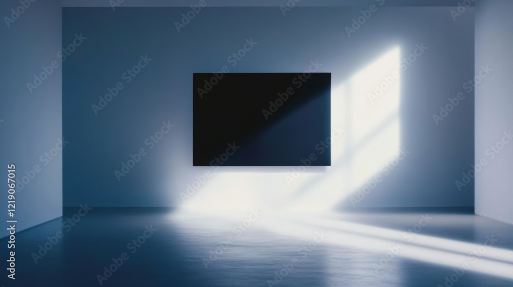Aufkleber minimalist art gallery interior featuring large empty canvas on a wall with soft sunlight creating d