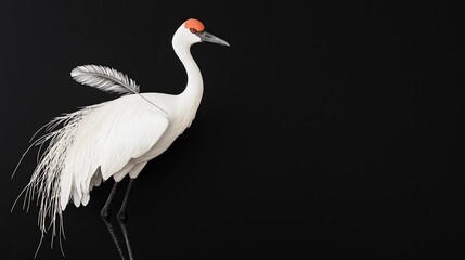 Elegant Crane with Silver Feather on a Dark Background for Stunning Nature and Wildlife Imagery