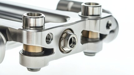 A close-up of an engine piston and connecting rod on a white isolated background