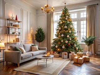 Minimalist Cozy Christmas Living Room: Elegant Tree & Festive Decor