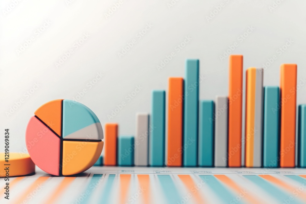 Poster colorful charts and graphs displaying data analysis trends on a modern office desk for financial rep