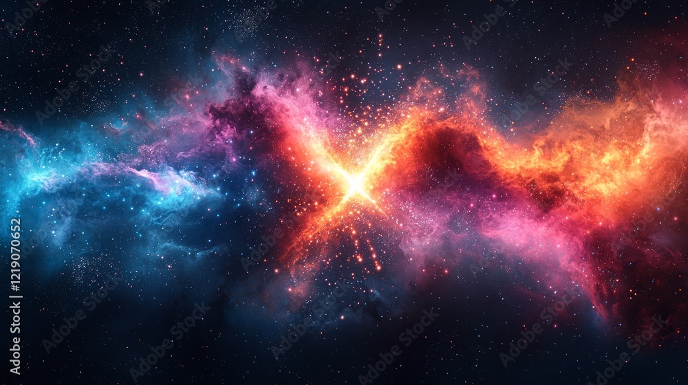 Poster cosmic nebula collision stellar explosion in deep space