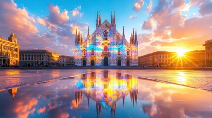 Naklejka premium Sunrise over Milan Cathedral - Duomo di Milano, Italy - One of the World's Largest Churches