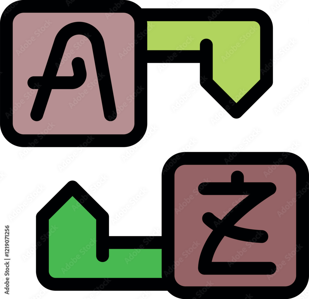 Poster converting text from english to japanese using translation technology, depicted with letters and arr
