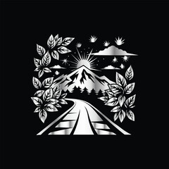 Nature Logo: Pine Forest, River & Rocks Hand-Drawn for Unique Painting & Design Creations.
Hand-Drawn Hill and River: Mountain Club Artwork for Adventure T-Shirts and Creative Painting Design.
