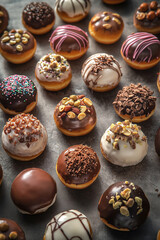 Collection of various donuts stacked together