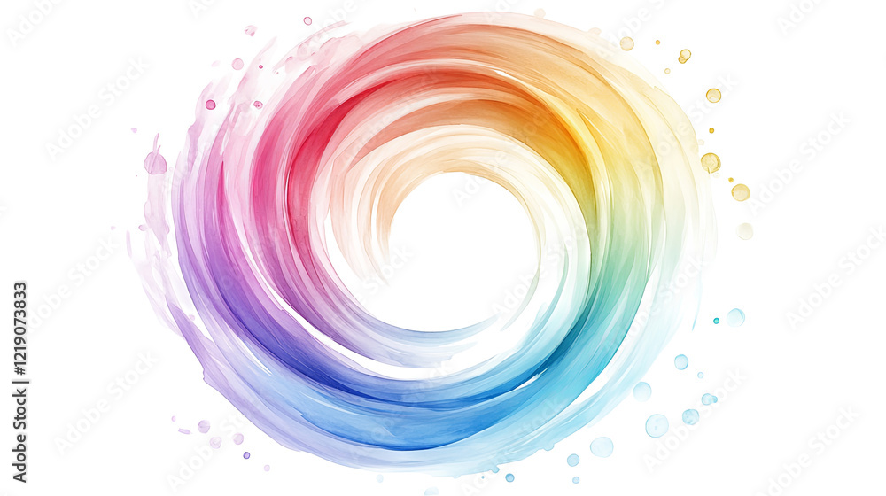 Poster dynamic abstract depiction of swirling multicolored hues in circular motion, symbolizing creativity,