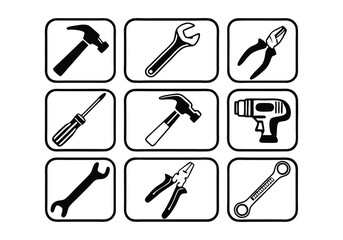 Toolbox Icons Set - Professional Tools and Equipment Vector Illustrations
