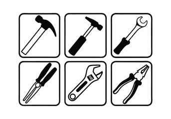 Fototapeta premium Toolbox Icons Set - Professional Tools and Equipment Vector Illustrations