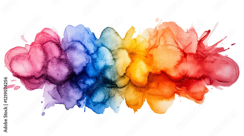 Poster abstract watercolor art with a vibrant gradient of colors on a transparent background, showcasing ar