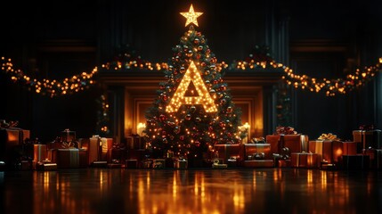 Festive Christmas tree with gifts and warm lighting