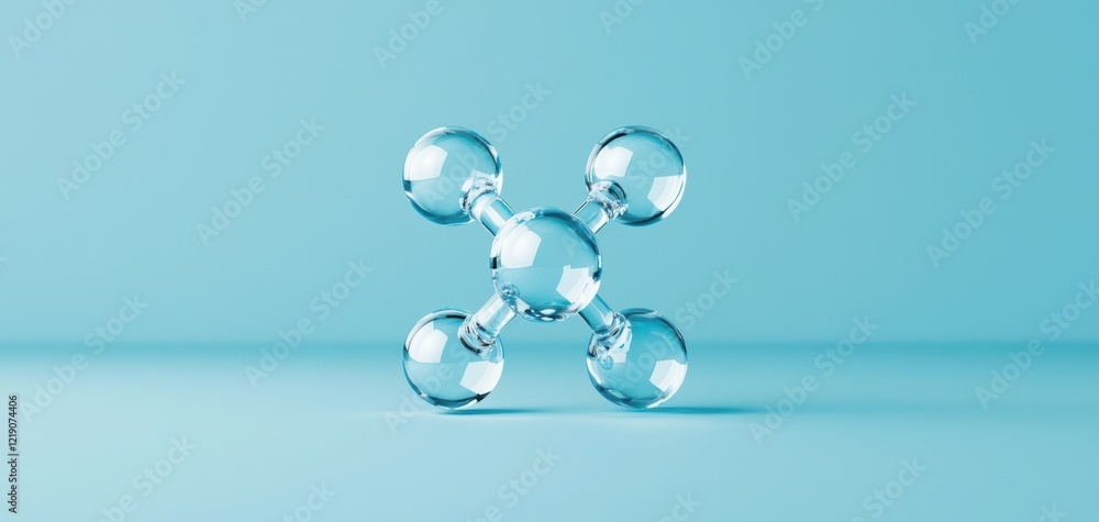 Poster a clear and minimalistic representation of a molecular structure with spherical elements, set agains