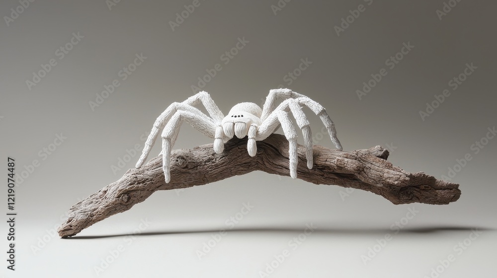 Poster detailed clay render of a tarantula perched on a branch with textured surface for artistic showcase