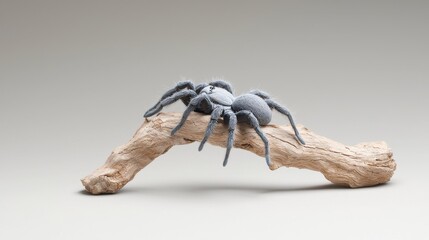 Fototapeta premium Detailed Render of a Clay Tarantula Perched on a Branch Against a Neutral Background