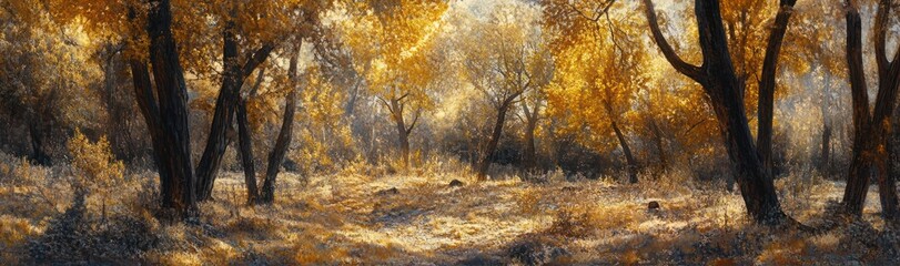 Golden Sunlight Filtering Through Autumn Woods
