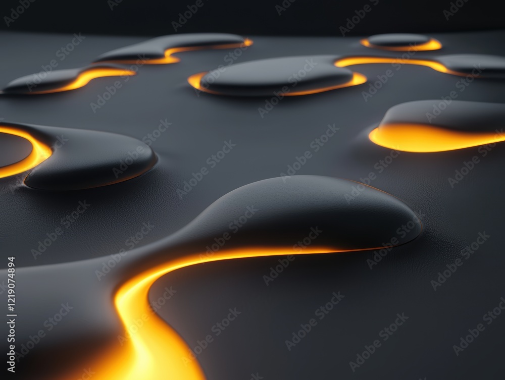 Poster a close-up view of sleek, glowing droplets on a dark surface, creating a captivating contrast of lig