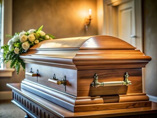 Minimalist Funeral Casket: Close-up Shot in Somber Setting