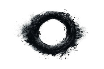 A minimalist artistic depiction of a circle rendered with black textured brush strokes, evoking mystery, design, and simplicity. Perfect for zen-inspired aesthetics and abstract creative concepts.
