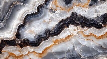 Obraz premium A close-up photograph of a slab of black and white marble with gold veins.