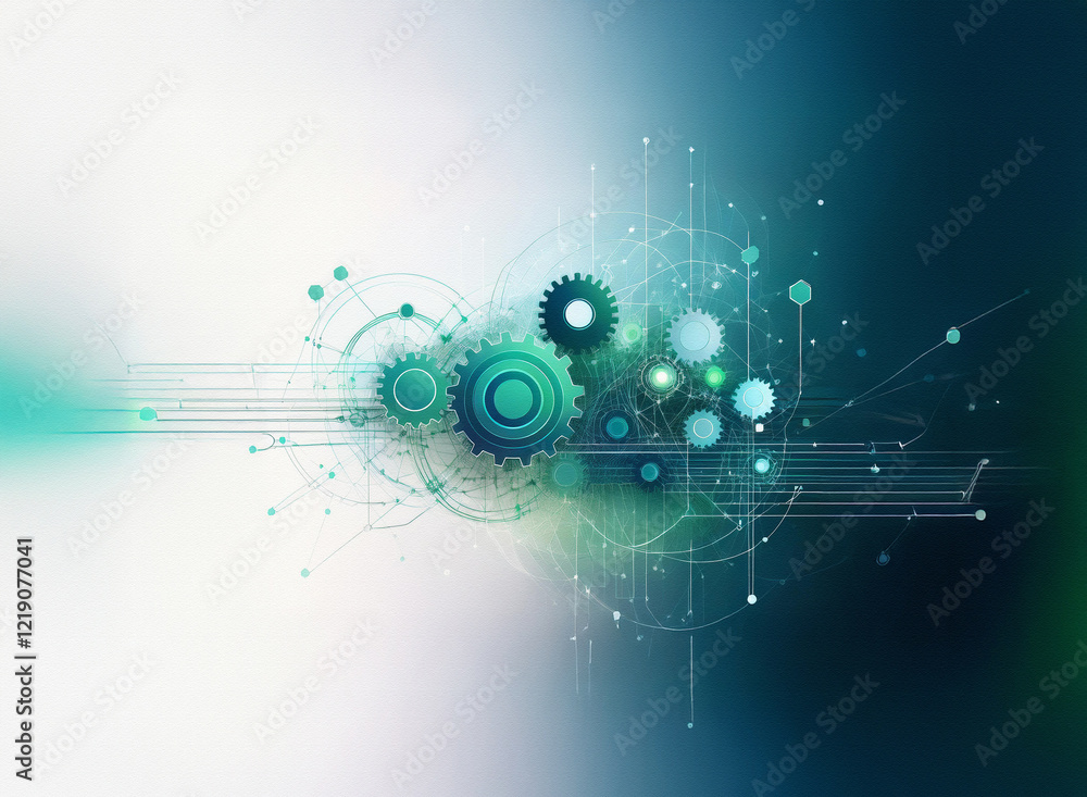 Aufkleber abstract digital art depicting interconnected gears and circuitry, evoking themes of technology, inn