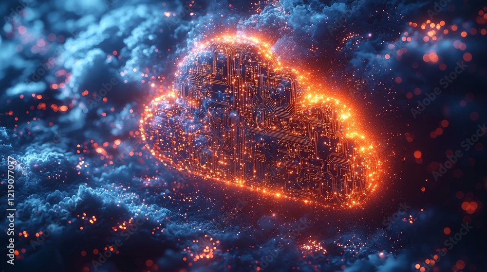 Aufkleber fiery cloud computing data center concept