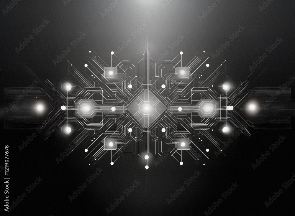 Aufkleber abstract grayscale illustration depicting a complex technological circuit board design. symmetrical 
