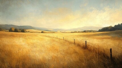 Fototapeta premium A serene landscape of a golden field under a pale blue sky.