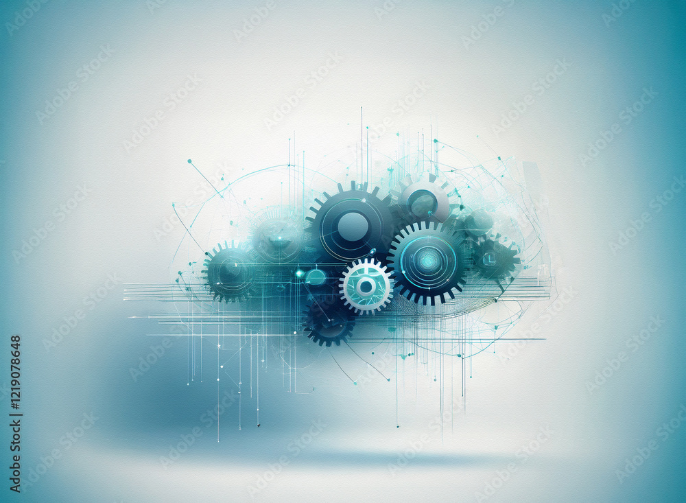 Leinwandbilder abstract illustration of interconnected gears within a cloud-like formation, representing technologi