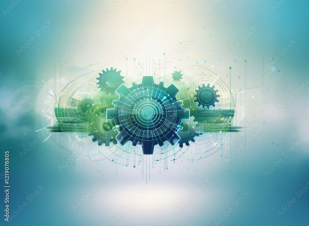 Aufkleber abstract digital illustration of interconnected gears, showcasing technological innovation and seaml