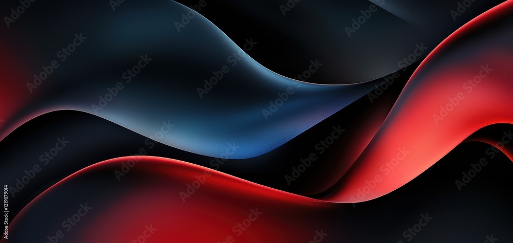 Poster a dynamic blend of flowing red and blue waves against a dark background, creating a sense of movemen
