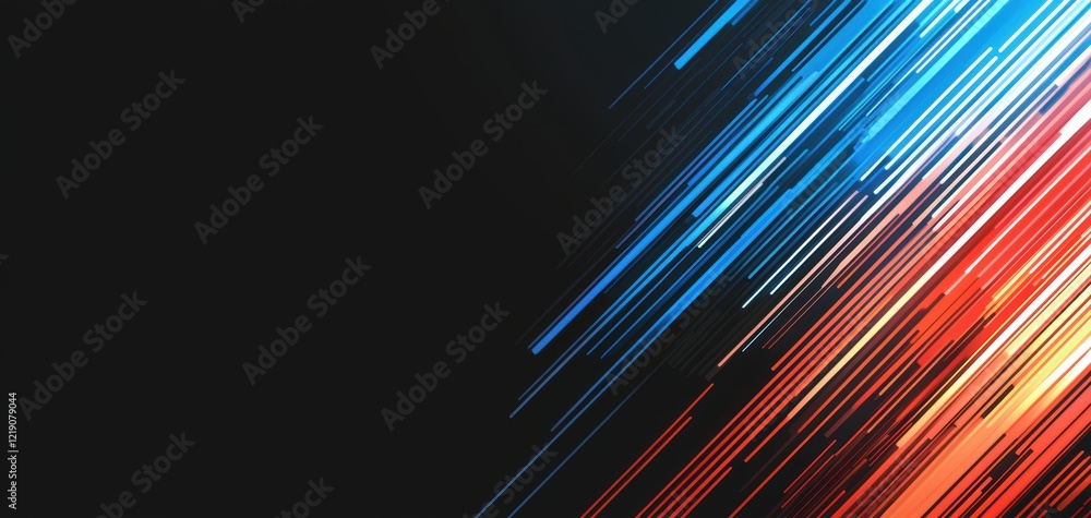 Poster a dynamic composition of blue and red light streaks against a dark background, creating a sense of m