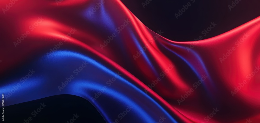 Poster a flowing, vibrant fabric in red and blue hues, creating a dynamic and visually appealing abstract p