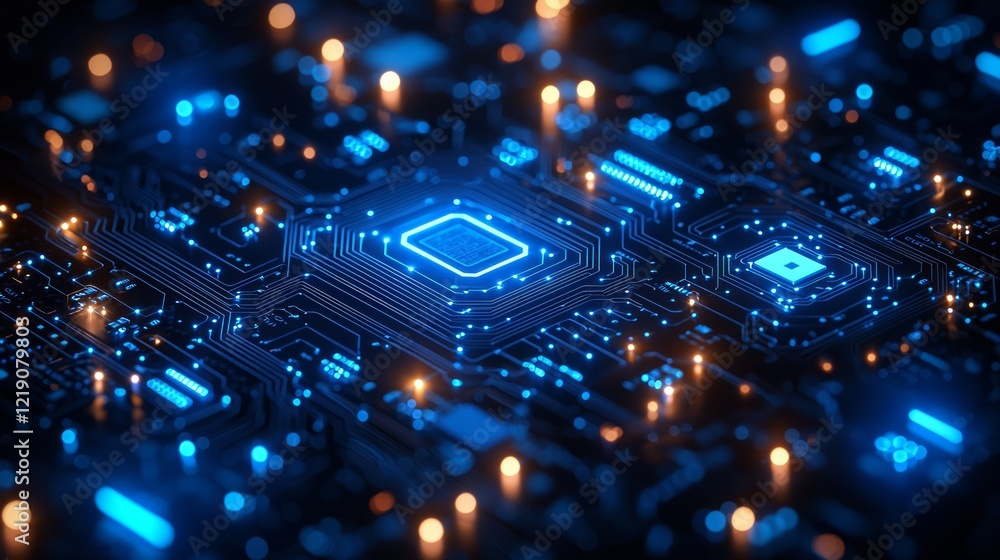 Poster futuristic cpu, glowing circuits, technology background, digital processing, data center use