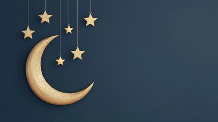 Elegant Golden Crescent Moon Decorated with Hanging Stars for Enchanting Night Sky Decor
