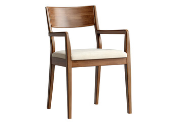 Fototapeta premium A simple wooden dining chair with a beige cushion, isolated on a transparent background PNG
